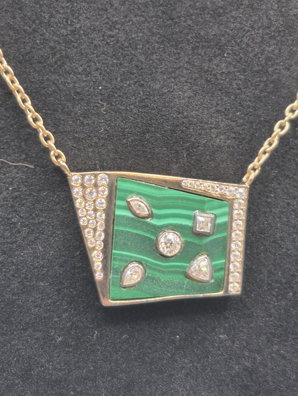 Clarte Geode Malachite With Moissanite Pendant/Necklace.